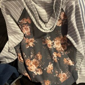 Maurices Floral Charcoal and Blush Hoodie